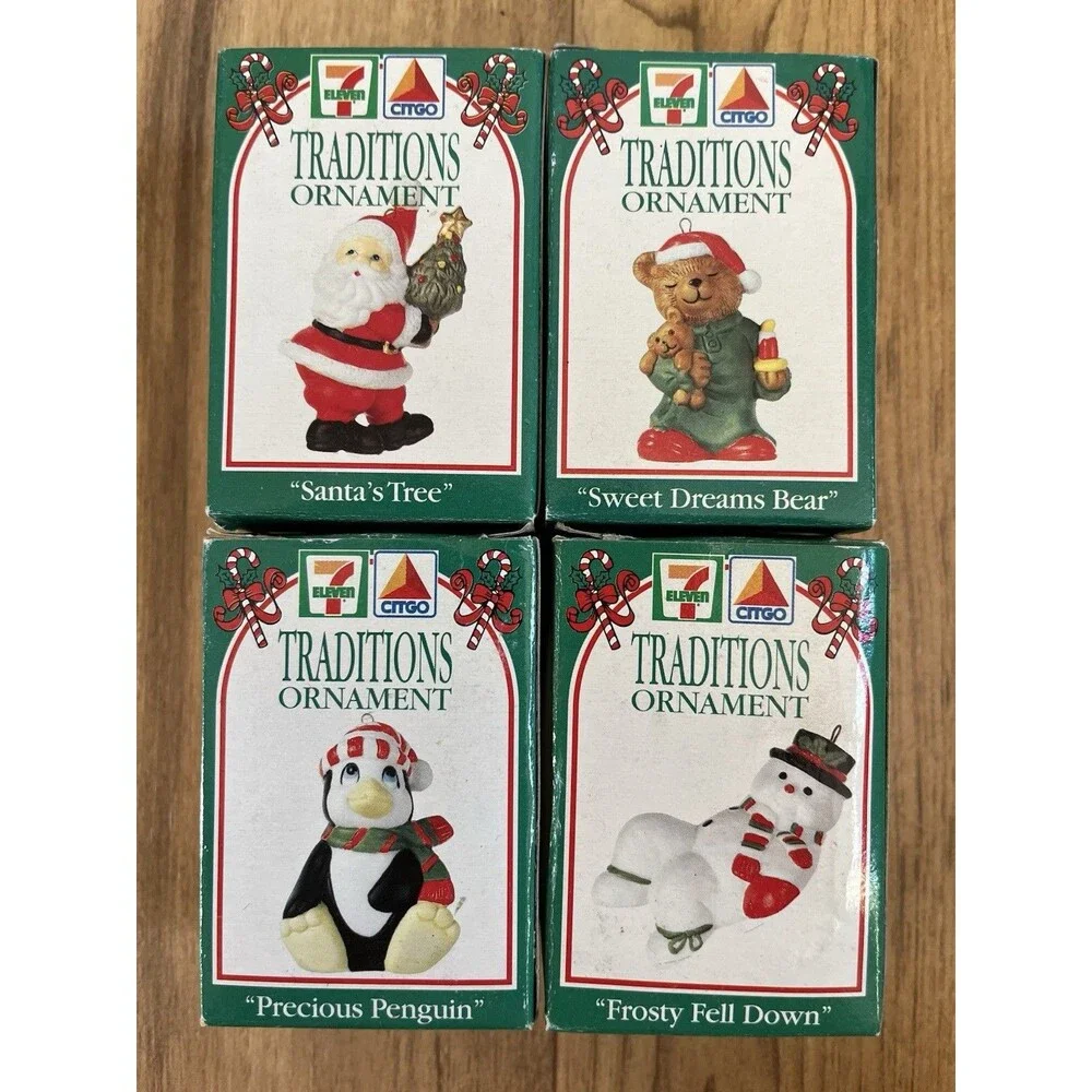 Vintage 7-11/CITGO Traditions Christmas Ornaments 1993 Bundle Of 4